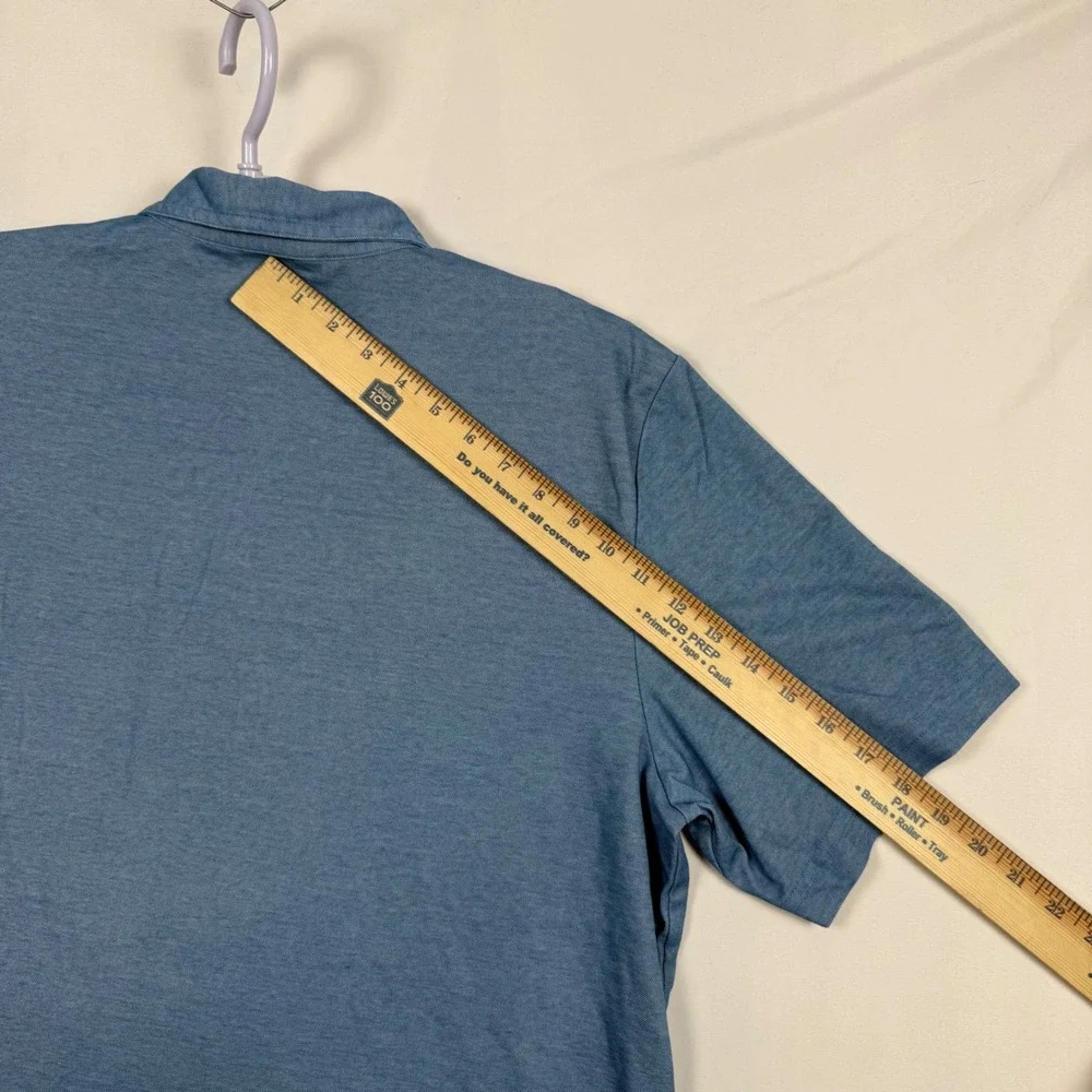 Travis Mathew Mens XL Blue Pima Cotton Blend Palm Tree Stripe Pocket Polo Shirt